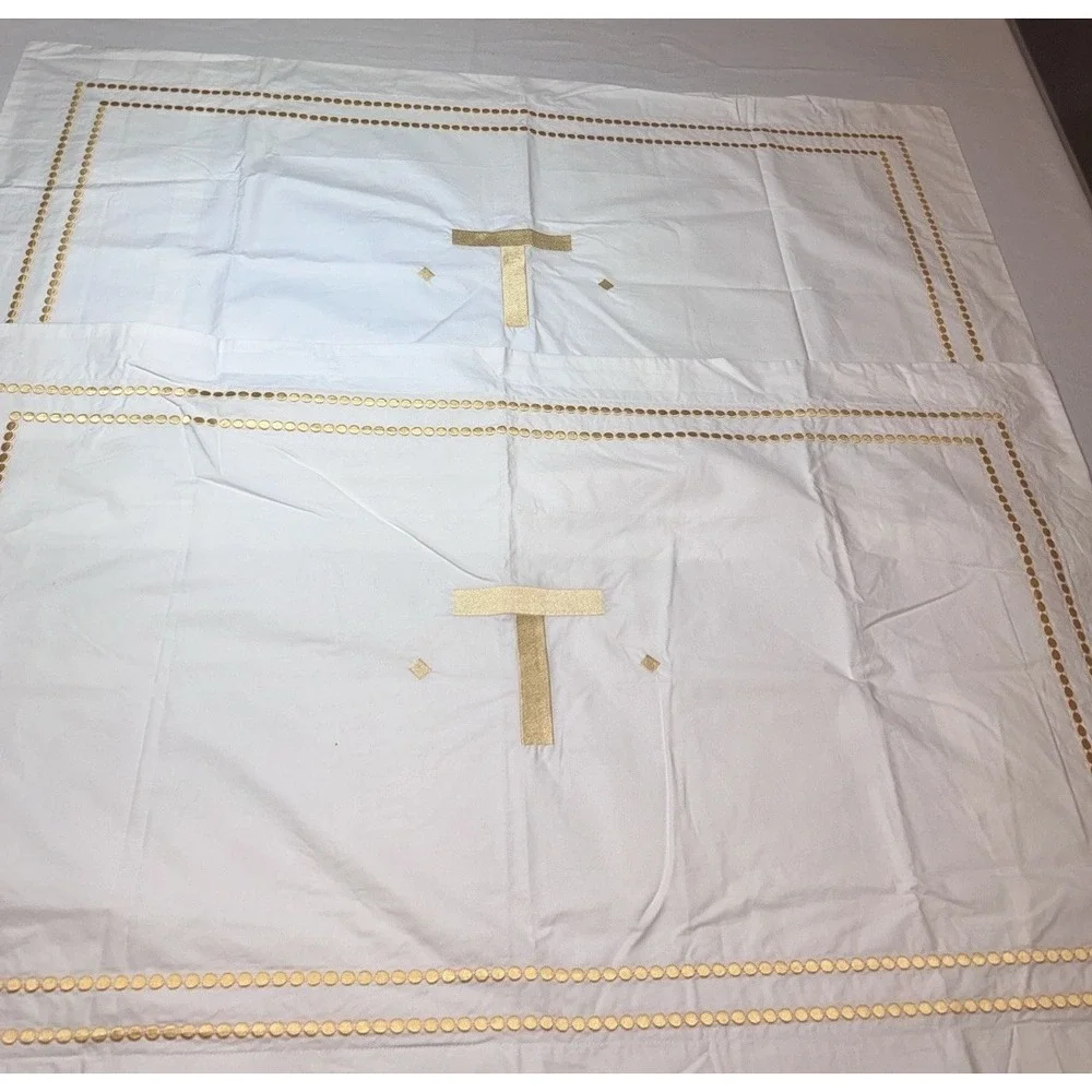 2 Pottery Barn Pearl Yellow embroidered King shams 